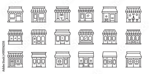 Shop and store fronts collection, commercial establishments for business, market places and retail outlets