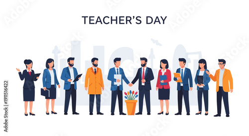 Happy Teacher's Day: Diverse Group of Professional Educators and School Faculty Staff Illustration for Appreciation and Recognition