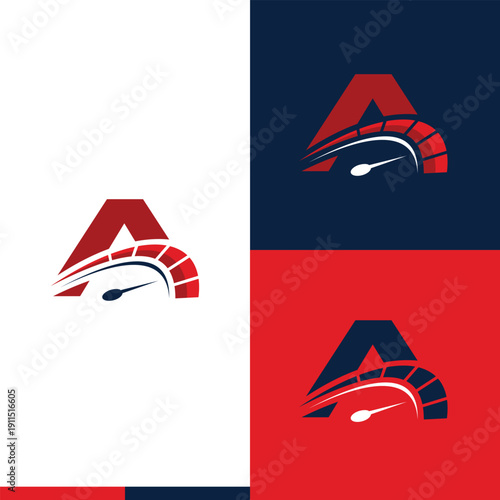letter A speedometer race car logo