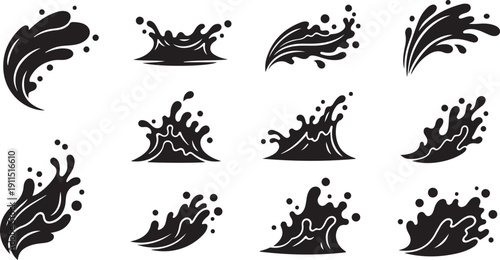 Black liquid splash icons on white background vector graphics
