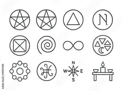 Collection of mystical and geometric symbols for spiritual and esoteric practices