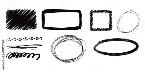 Hand drawn crayon text box set featuring rectangular and rounded shapes. Dialogue cloud shapes, cartoon crayon communication frame, text box.