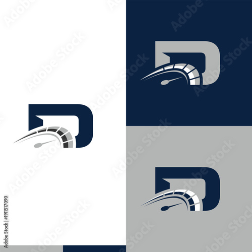 letter D speedometer race car logo