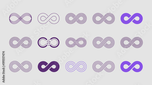 A minimalist design showcases repeating infinity symbols in varying shades of purple creating a visually rhythmic and abstract pattern high quality professional detailed modern elegant stylish