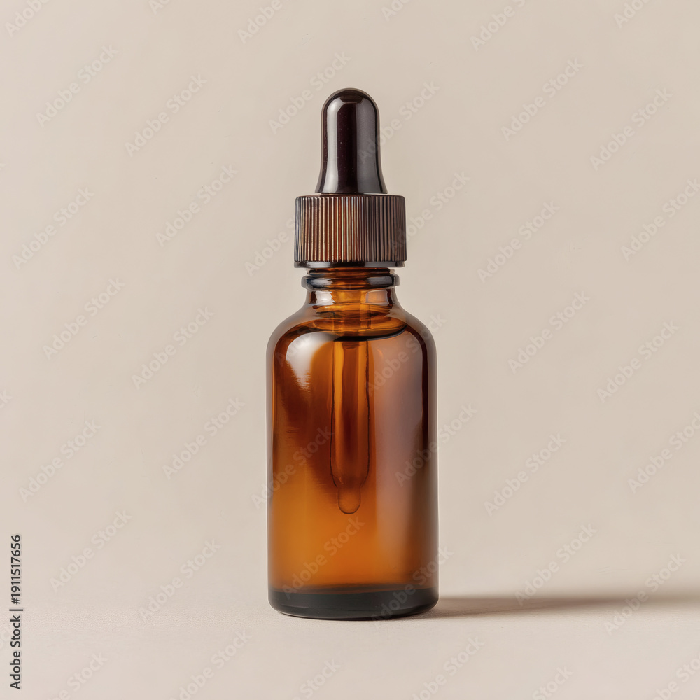 Fototapeta premium Amber glass dropper bottle isolated on white background