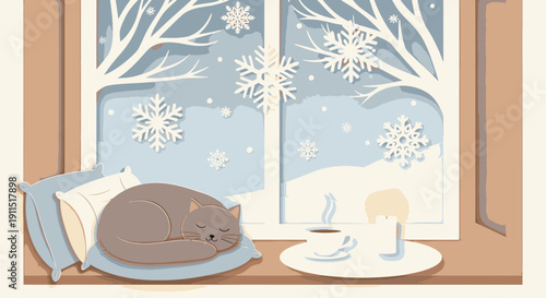 Cat Sleeping Peacefully by the Window.