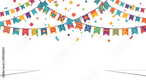 Colorful Party Flags and Confetti Decoration.