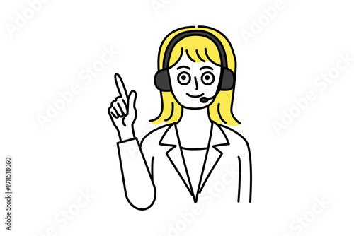 コールセンターで電話対応するテレオペ女性の上半身ベクターイラスト_ポイント_指し示す