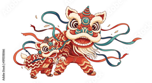 Traditional Chinese Lion Dance Costume Performers.