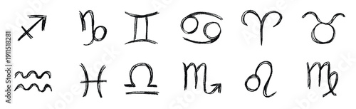 Hand drawn zodiac signs Esoteric symbol doodle set Astrology clipart Elements for design