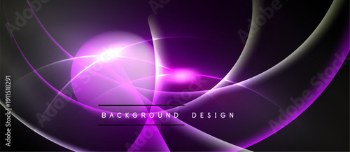 Abstract purple design features flowing lines, bright central glow. Dark background enhances vibrant curves, creating dynamic visual effect.