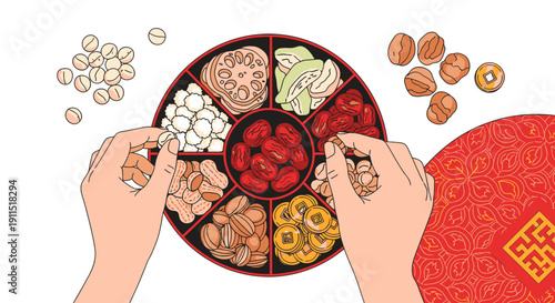 Assorted Dried Fruits and Nuts in Tray.