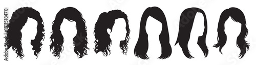 six silhouettes of womens hairstyles long and curly