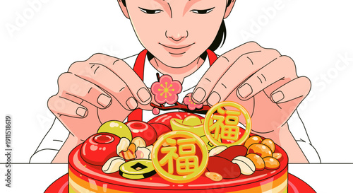 Woman Preparing Chinese New Year Food.