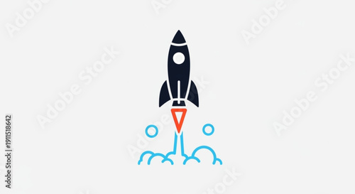 Rocket ship launching into the air with flames and smoke symbolizing innovation and progress in business and technology