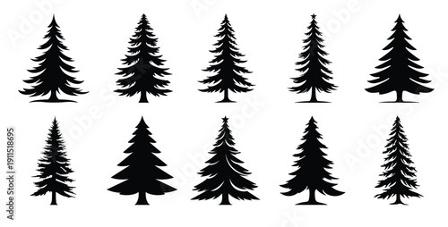 set of christmas tree vector silhouettes xmas trees vector