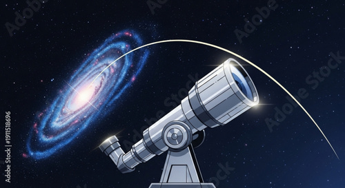 Telescope observing a vibrant galaxy in space with stars and stardust astronomy and science concept