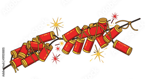 Red Firecrackers with Golden Accents and Sparks.