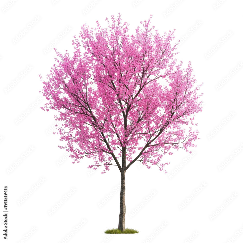 Obraz premium Beautiful blooming cherry blossom tree with pink flowers in full bloom isolated on transparent background