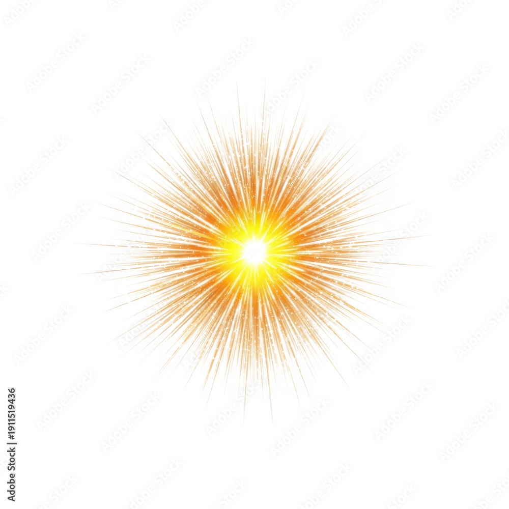 Obraz premium A radiant explosion of yellow and orange light in the darkness isolated on transparent background