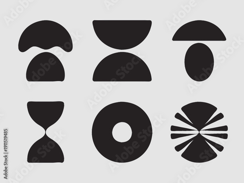 A black silhouette vector illustration bundle of pure abstract balance forms including floating arcs