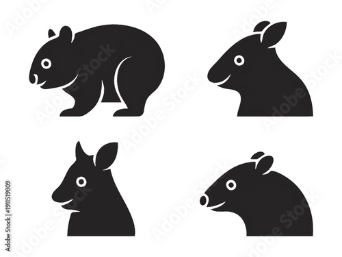 Wombat, Quokka head, Bandicoot head, Numbat head