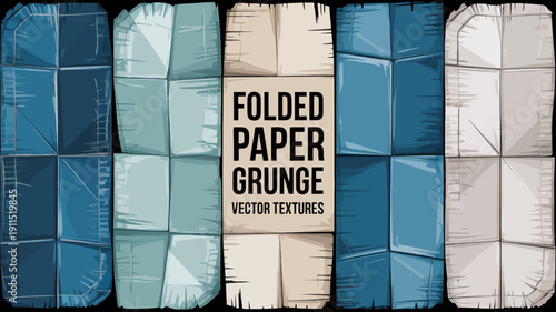 A collection of folded paper textures with varying blue and beige tones displaying a grunge aesthetic and vector design high quality professional detailed modern elegant stylish