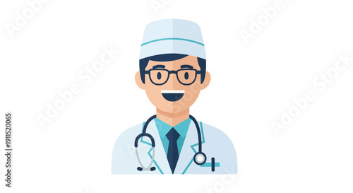 Smiling Male Doctor Avatar with Stethoscope. Flat Design Vector Illustration of a Friendly Healthcare Professional Isolated on White Background.