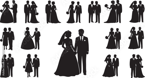 Wedding Couples Silhouettes in Various Poses and Settings Together