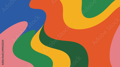 An abstract composition featuring overlapping organic shapes in vibrant saturated colors like red yellow green and pink high quality professional detailed modern elegant stylish clean crisp