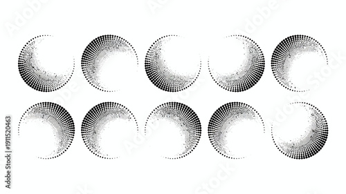 A series of halftone circles are displayed in varying densities demonstrating a gradient effect from light to dark shading high quality professional detailed modern elegant stylish