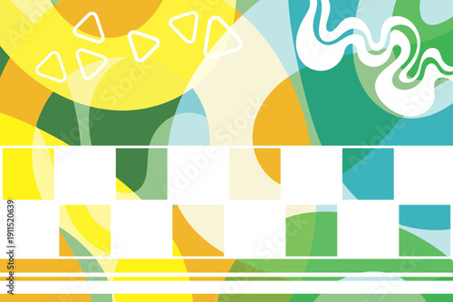 Abstract colorful geometric patterns and shapes in a vibrant, lively composition with soft gradients and dynamic lines