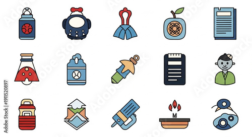 Collection of various icons representing different objects and concepts.