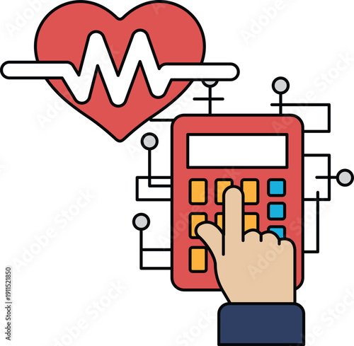 A robot is pressing a button on a calculator