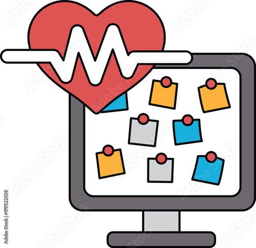 A heart is shown on a computer monitor with a lot of notes on it