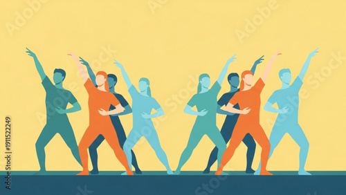 A group of happy people and children in silhouette dance and jump at a music disco party in this active vector illustration of a celebration crowd