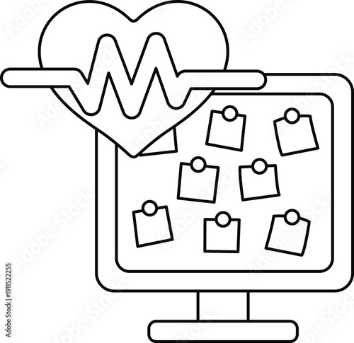 A heart is shown on a computer monitor with a lot of notes on it