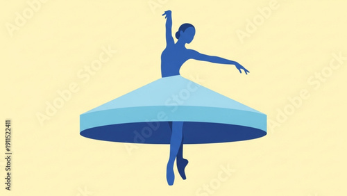 Vector illustration of a woman ballet dancer in a blue tutu performing a graceful sport art concept like a person surfing the sea of success