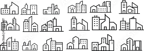 Building icons set, office building vector, house line art, school symbol, government building illustration, real estate design, architecture icon set