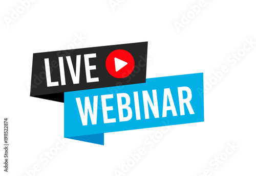 Live webinar button icon and label in clean vector style, designed for online education, business presentations, marketing webinars, streaming platforms, websites, apps, and digital promotion