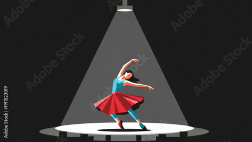 A vector illustration of a girl in a red dress camping near a mountain, designed as a creative book icon and business holiday symbol