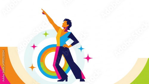 A successful abstract vector illustration of a person featuring a dancing girl silhouette with headphones and a running woman in a sport business style