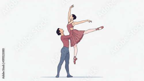 A silhouette of a graceful woman ballerina in a black tutu performing an artistic dance jump pose as a vector illustration of a person in motion