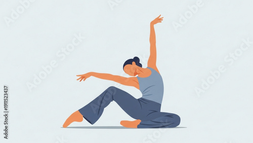 A fit young woman performs a graceful yoga pose and stretching exercise in a studio, embracing a healthy fitness lifestyle through active pilates and gymnastics training for total body health