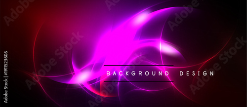 Abstract neon light shapes over black background. Vibrant pink, red hues create dynamic visual effect. Modern design element.