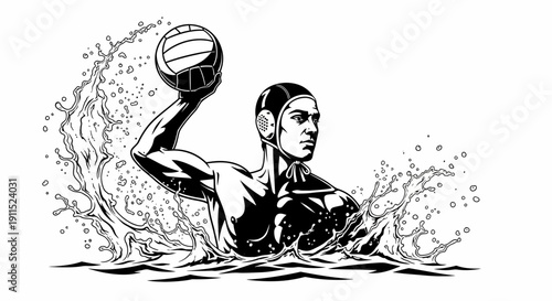 Water Polo Action: A dynamic illustration captures a water polo player mid-action, poised to pass the ball amidst a splash of water, showcasing the sport's energy and athleticism.