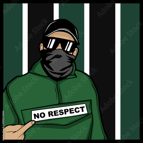 ultras hooligan wearing green jacket with colorful square background vector design