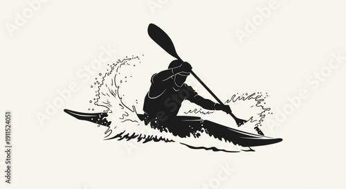 Kayaking Silhouette: An artistic silhouette captures the essence of kayaking, depicting a lone individual expertly navigating a wave-filled water body.