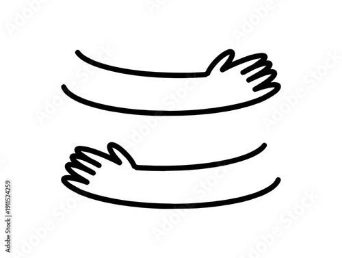 Hug hands doodle outline in a simple hand-drawn vector style, created as a cute and minimal symbol of care, support, and connection, perfect for logos, social projects, cards, and modern graphic