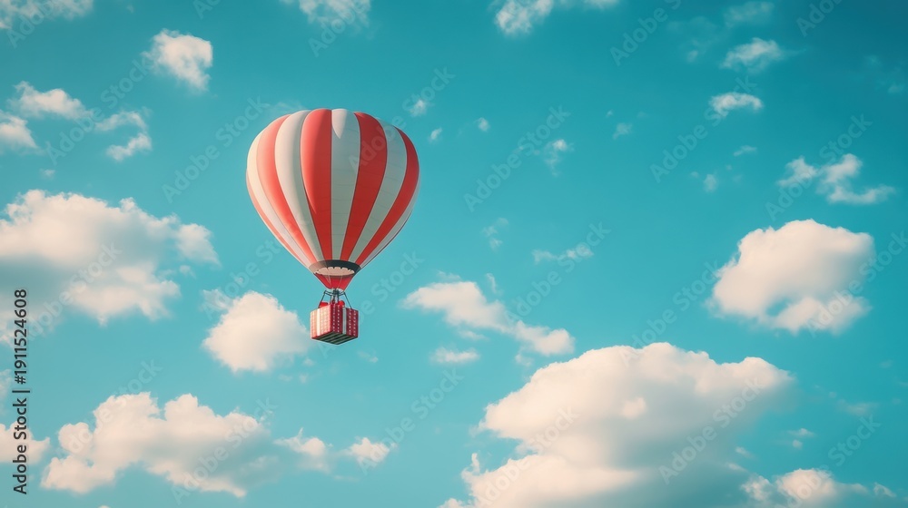 Obraz premium A Box flying on a parachute with pink cloud,vector illustration of package flying down from sky and cloud with parachute, concept for delivery service,shopping online,air delivery service.